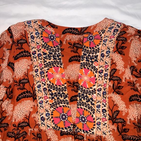 John Mark Blouse Size S Orange Artsy Boho Floral Mixed Print Tunic Top Flowy EUC - Picture 10 of 13